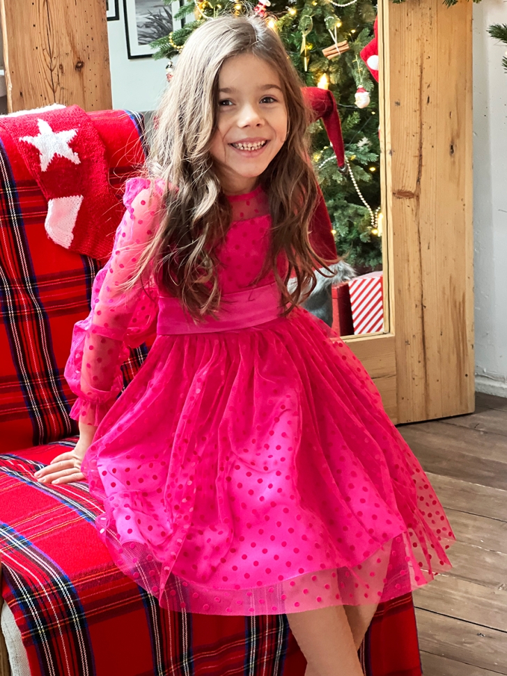 Платье для девочки нарядное БУШОН ST58, отделка фатин, цвет фуксия