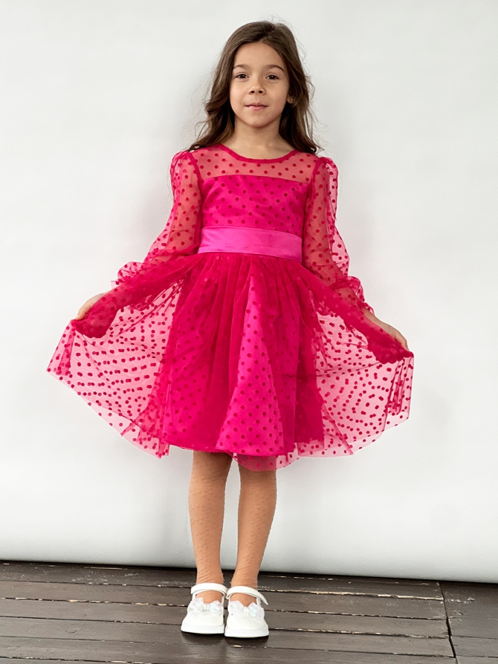 Платье для девочки нарядное БУШОН ST58, отделка фатин, цвет фуксия