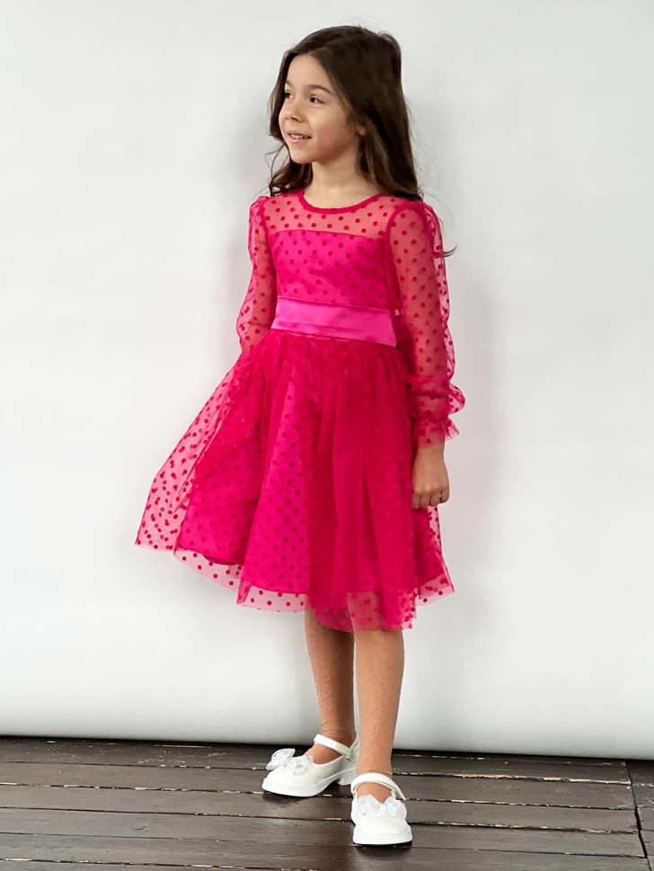 Платье для девочки нарядное БУШОН ST58, отделка фатин, цвет фуксия
