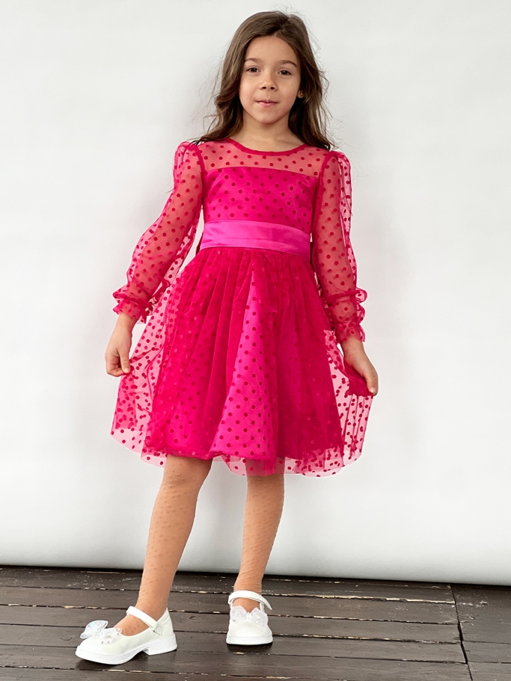 Платье для девочки нарядное БУШОН ST58, отделка фатин, цвет фуксия