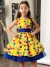 Платье для девочки нарядное БУШОН ST10, стиляги цвет желтый, синий пояс, принт горошек 