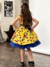 Платье для девочки нарядное БУШОН ST10, стиляги цвет желтый, синий пояс, принт горошек 