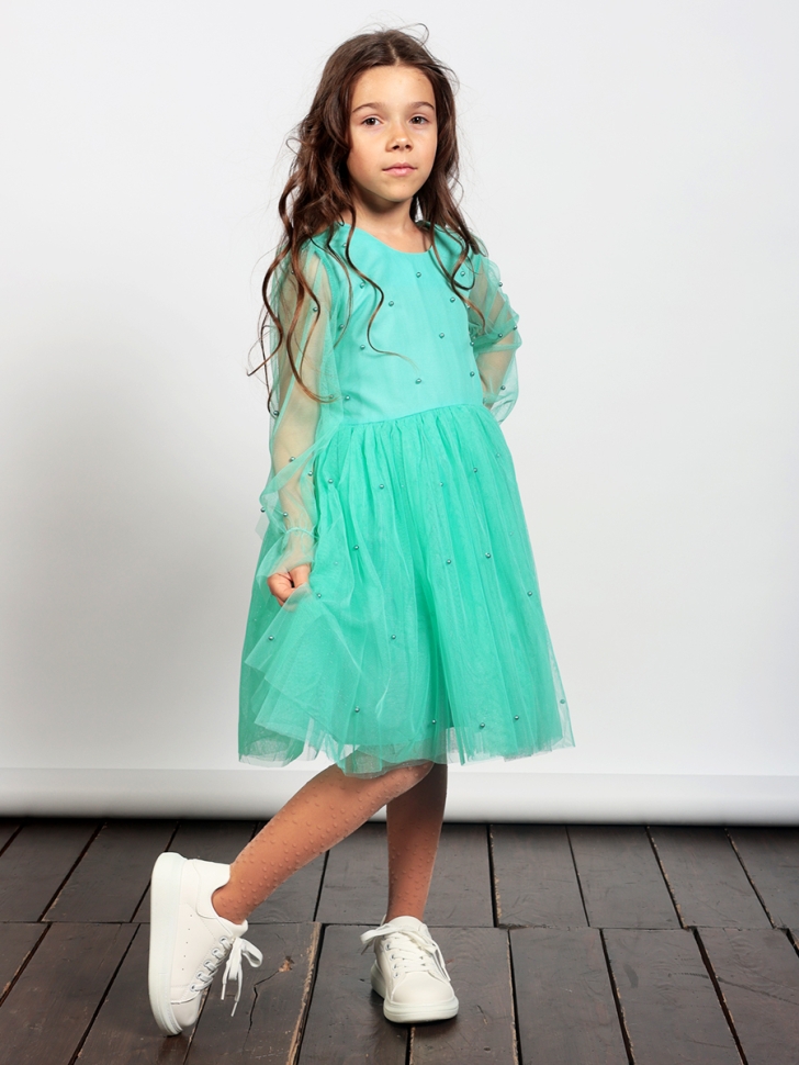 Платье для девочки нарядное БУШОН ST511, цвет бирюзовый 