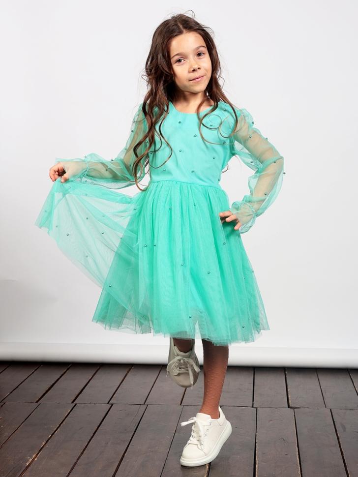 Платье для девочки нарядное БУШОН ST511, цвет бирюзовый 