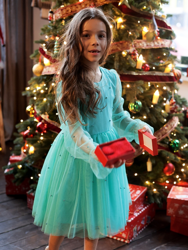 Платье для девочки нарядное БУШОН ST511, цвет бирюзовый 