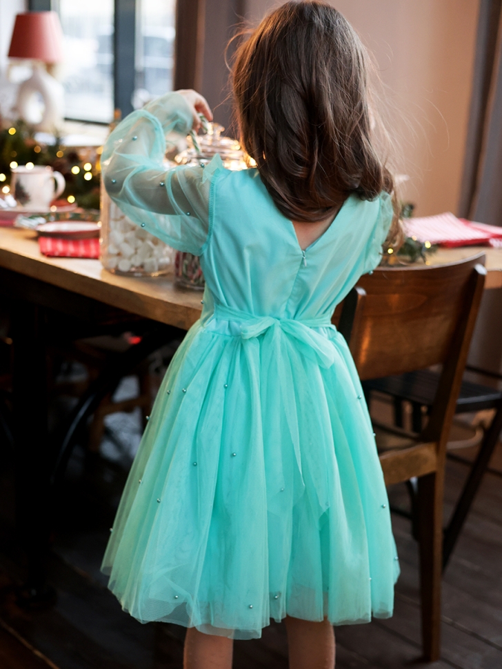 Платье для девочки нарядное БУШОН ST511, цвет бирюзовый 