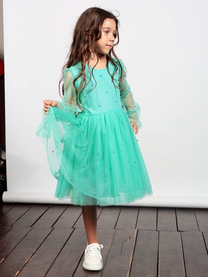 Платье для девочки нарядное БУШОН ST511, цвет бирюзовый 