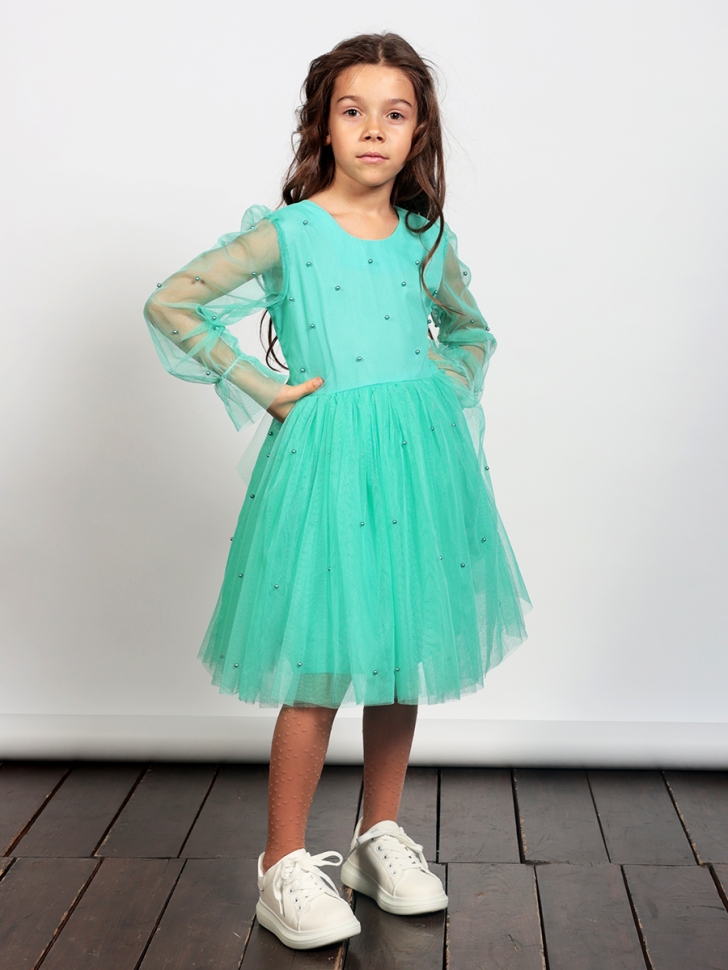 Платье для девочки нарядное БУШОН ST511, цвет бирюзовый 