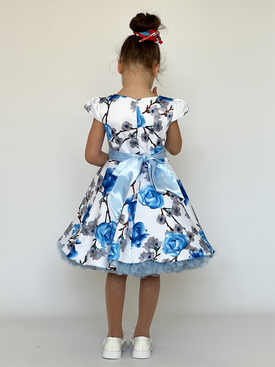 Платье для девочки нарядное БУШОН ST30, стиляги, цвет голубой цветы 