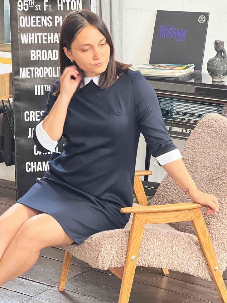 Платье для девочки школьное БУШОН SK23, цвет темно-синий 