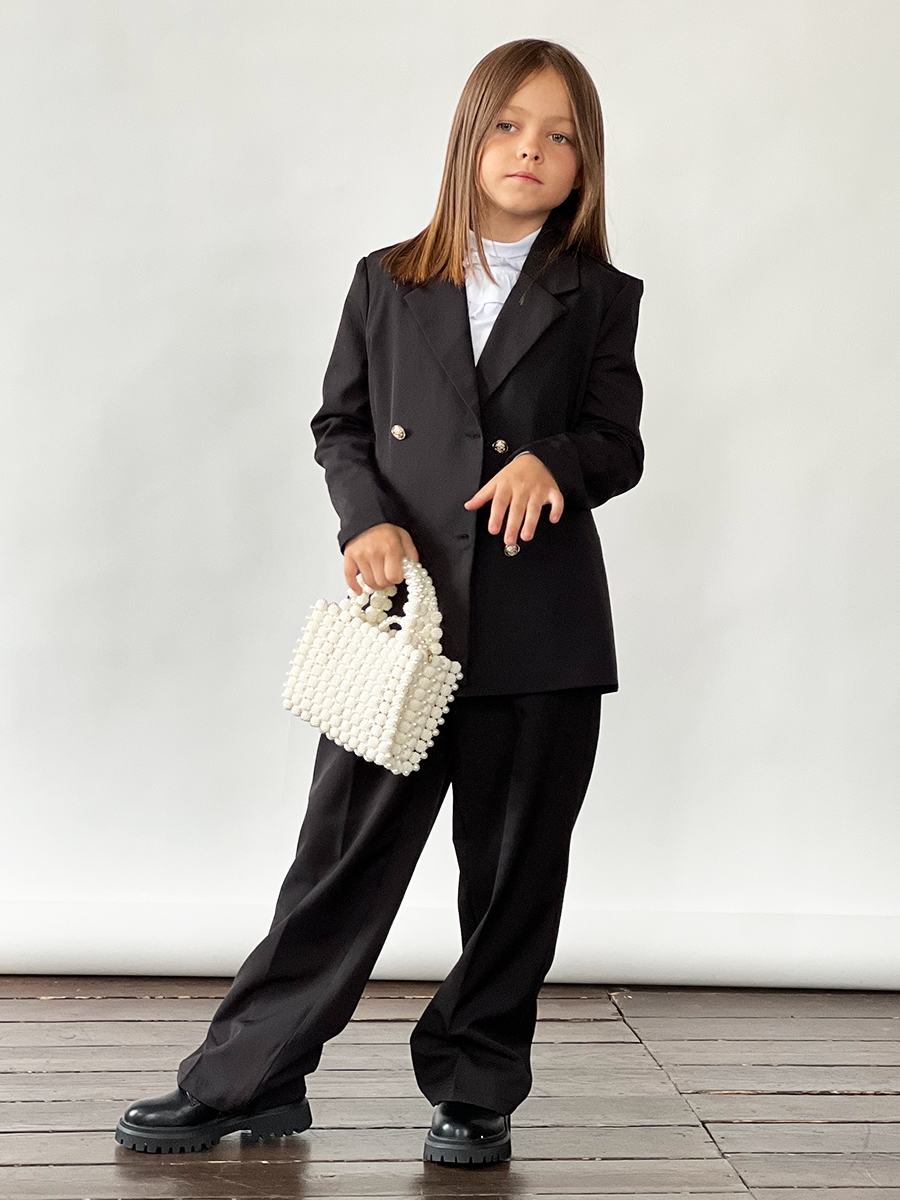 Костюм для девочки пиджак и брюки БУШОН SK80, цвет черный 