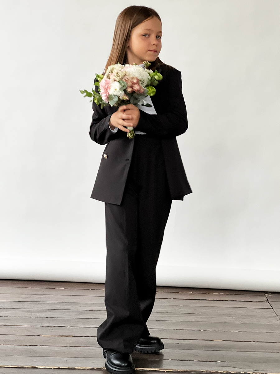Костюм для девочки пиджак и брюки БУШОН SK80, цвет черный 