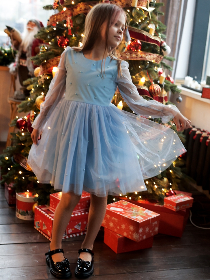 Платье для девочки нарядное БУШОН ST511, цвет голубой 