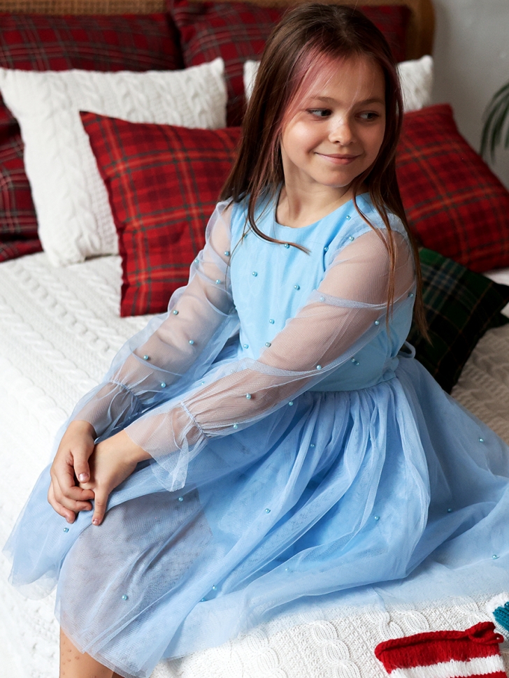 Платье для девочки нарядное БУШОН ST511, цвет голубой 