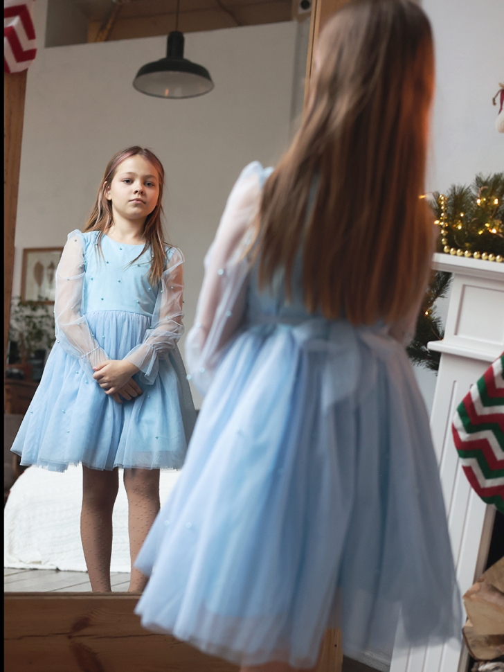 Платье для девочки нарядное БУШОН ST511, цвет голубой 