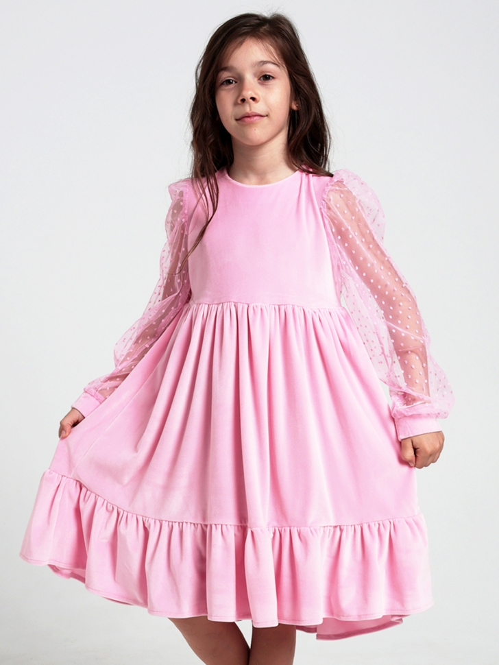 Платье для девочки БУШОН ST635, цвет розовый бархат/фатин 