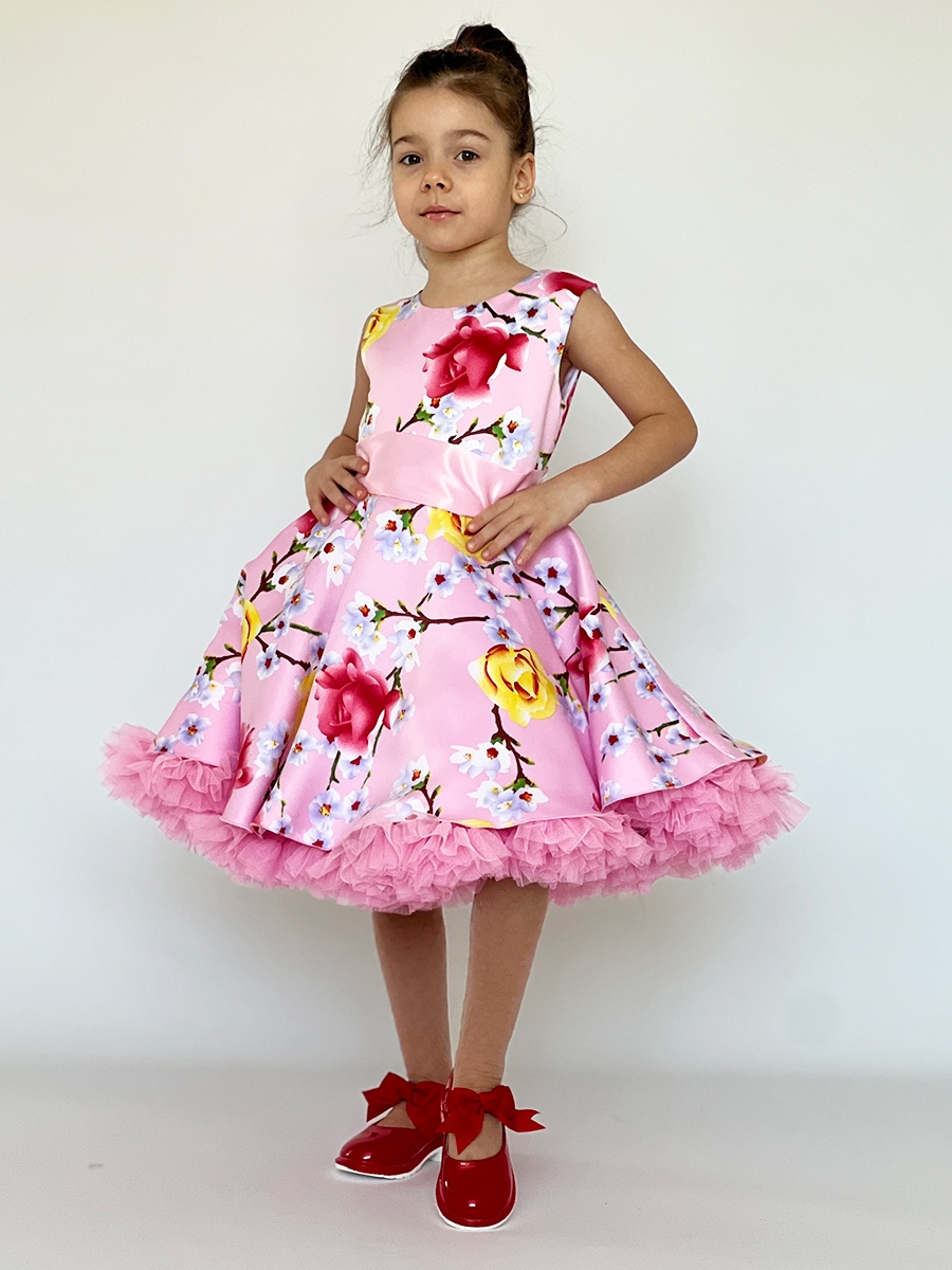 Платье для девочки нарядное БУШОН ST30, стиляги, цвет розовый цветы 