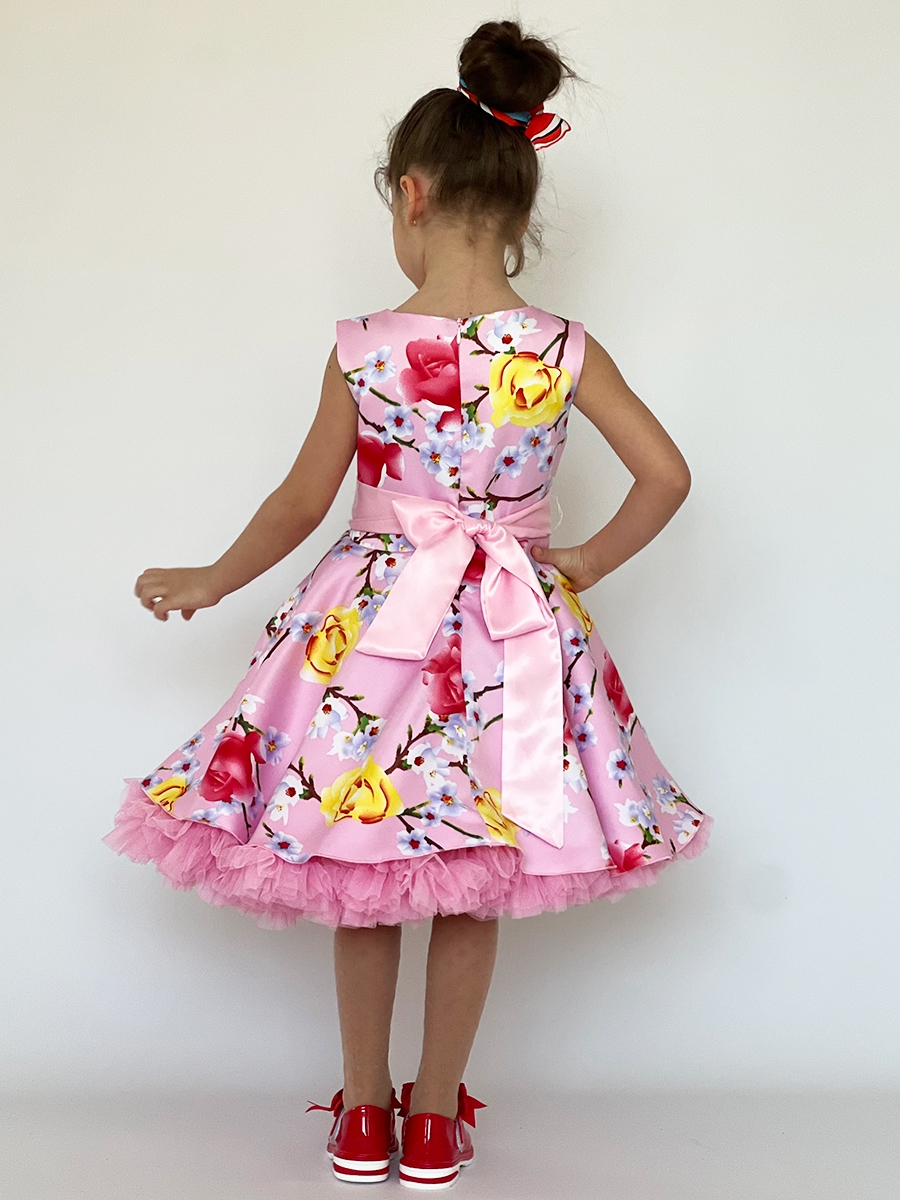Платье для девочки нарядное БУШОН ST30, стиляги, цвет розовый цветы 