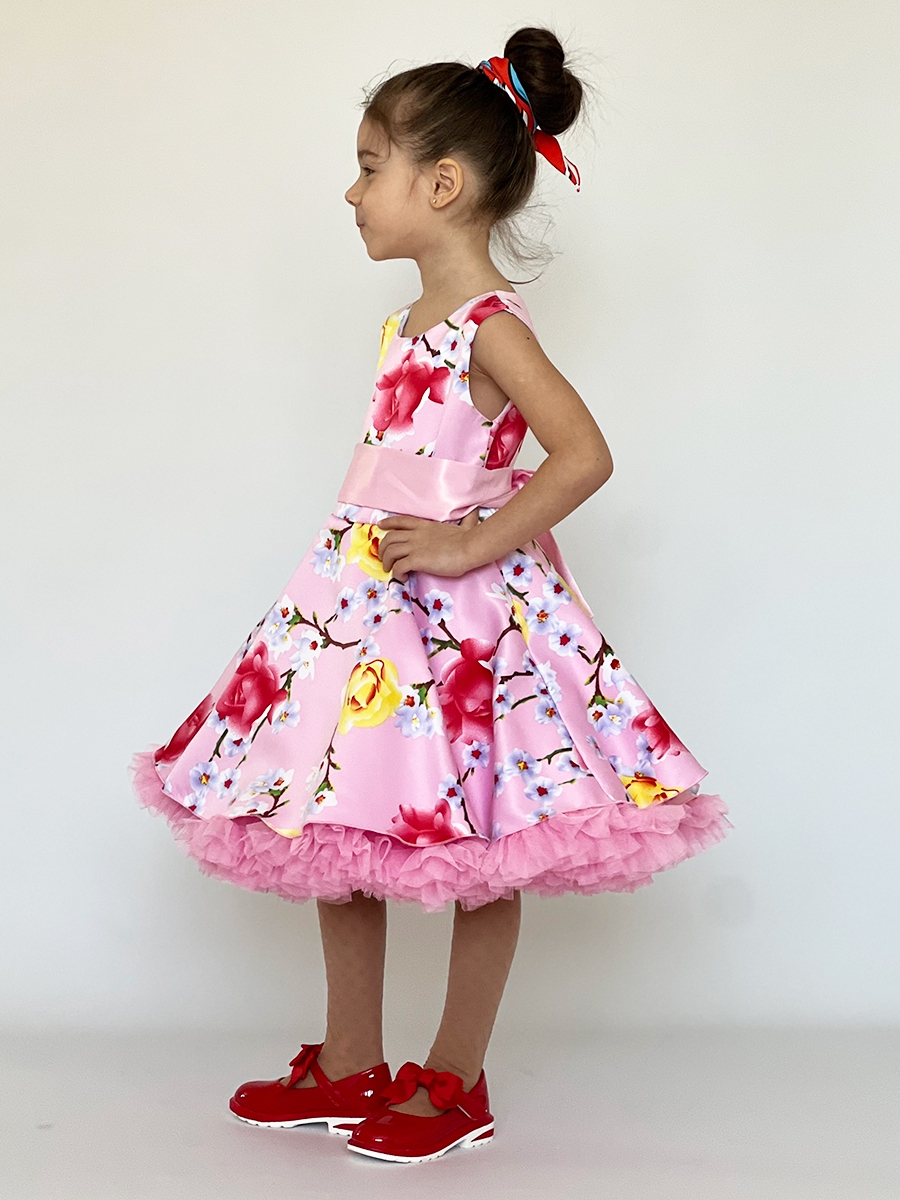 Платье для девочки нарядное БУШОН ST30, стиляги, цвет розовый цветы 
