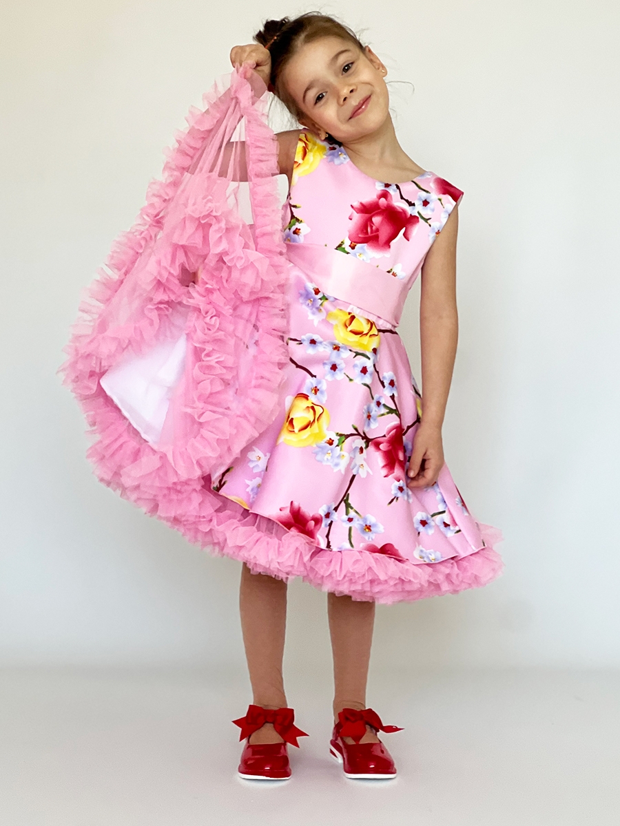Платье для девочки нарядное БУШОН ST30, стиляги, цвет розовый цветы 