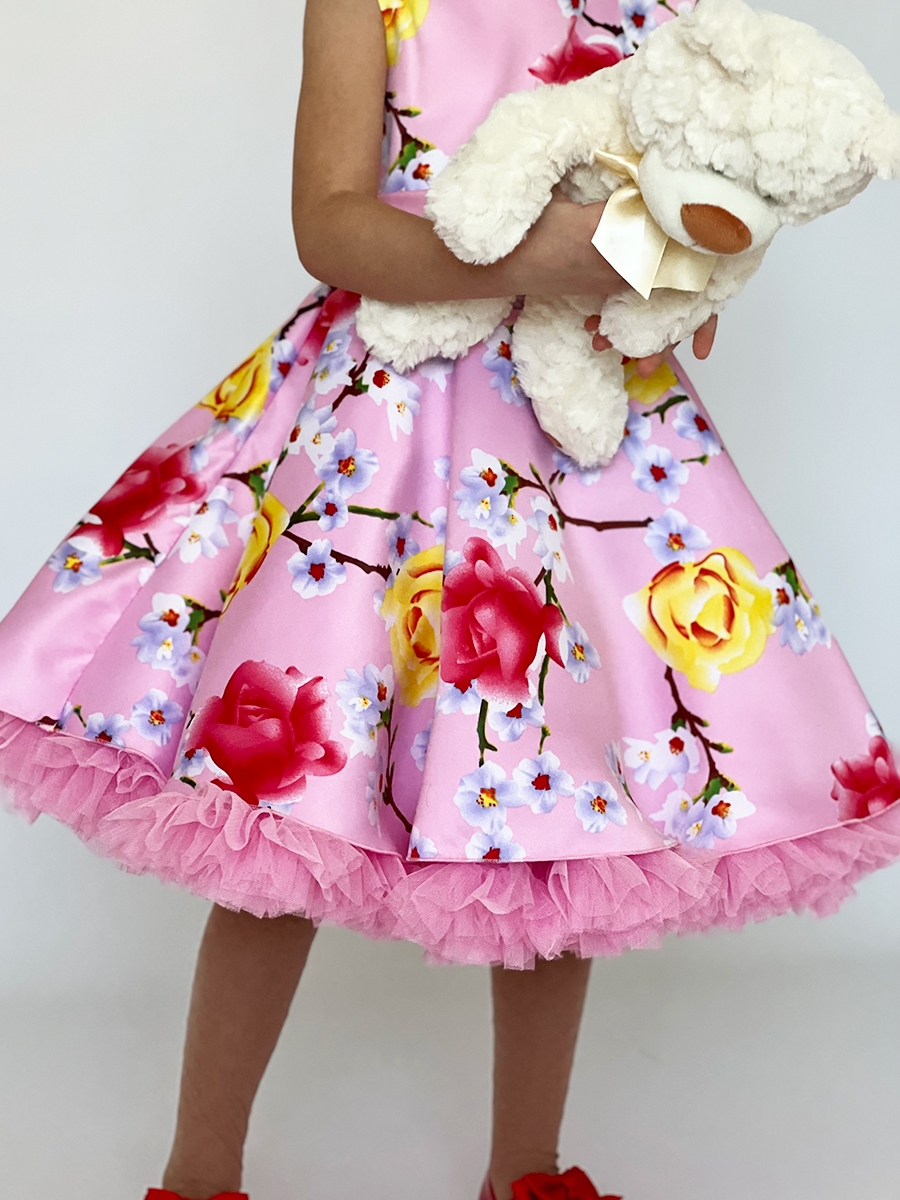Платье для девочки нарядное БУШОН ST30, стиляги, цвет розовый цветы 