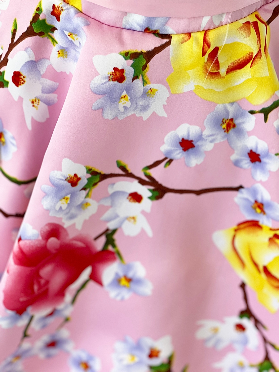 Платье для девочки нарядное БУШОН ST30, стиляги, цвет розовый цветы 