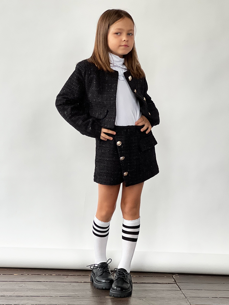 Костюм для девочки пиждак и юбка-шорты БУШОН SK80, цвет черный 