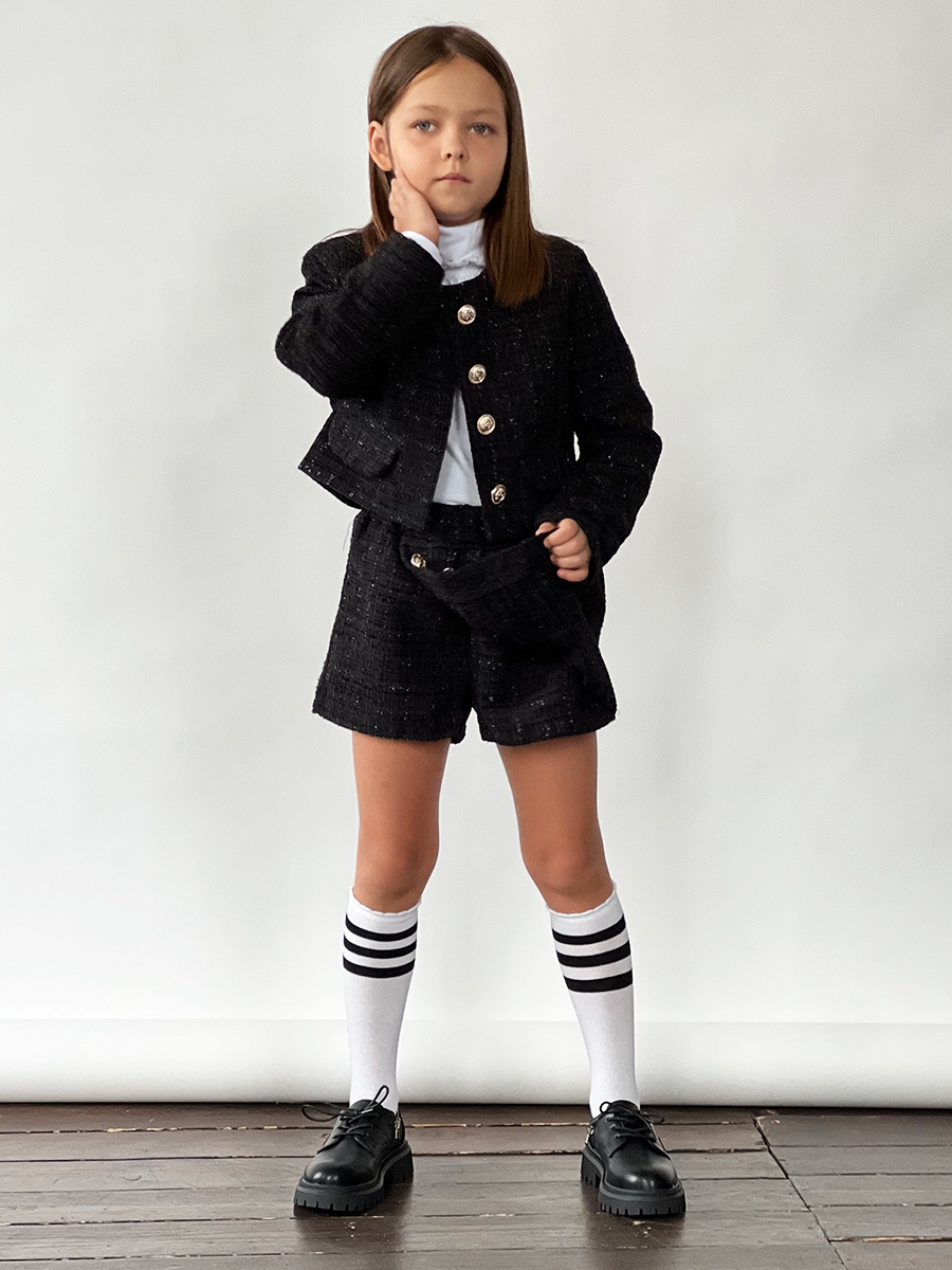 Костюм для девочки пиждак и юбка-шорты БУШОН SK80, цвет черный 