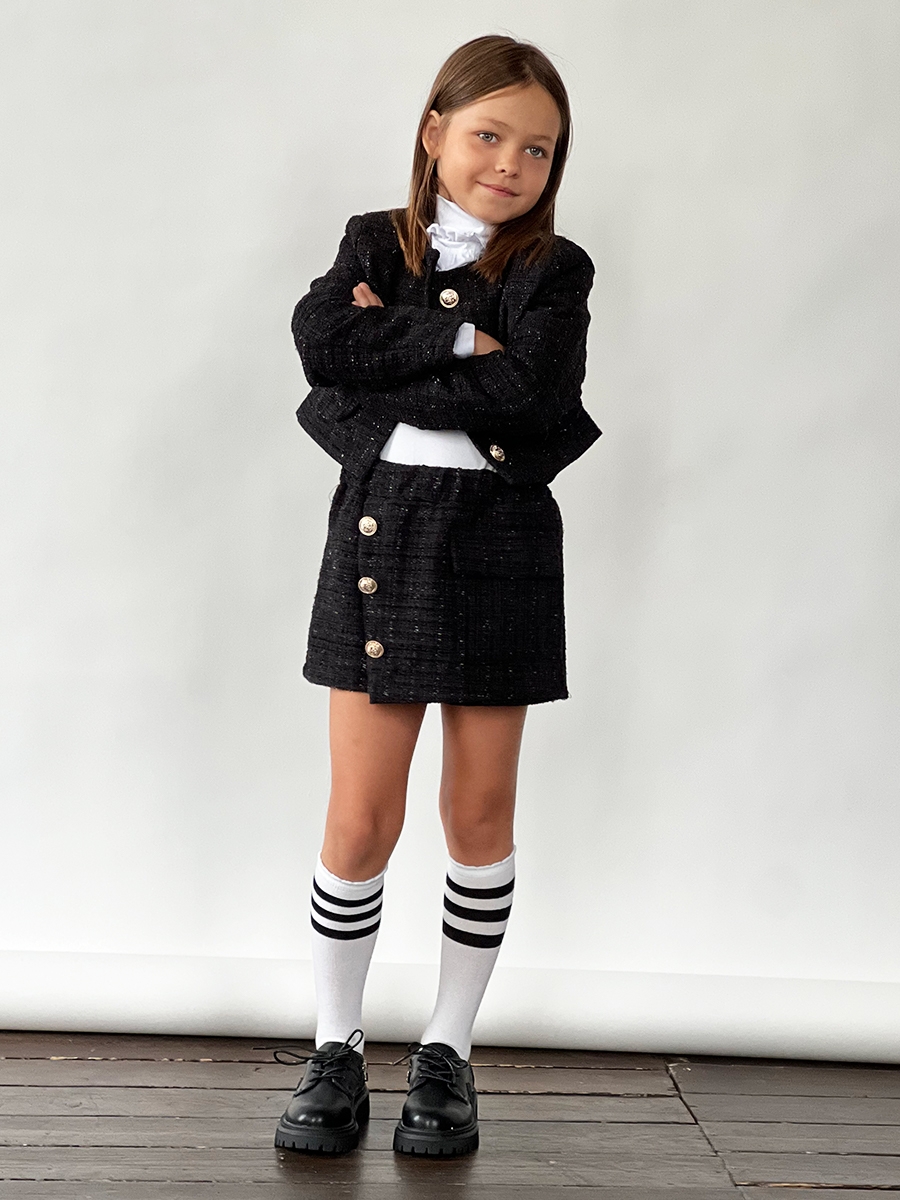 Костюм для девочки пиждак и юбка-шорты БУШОН SK80, цвет черный 