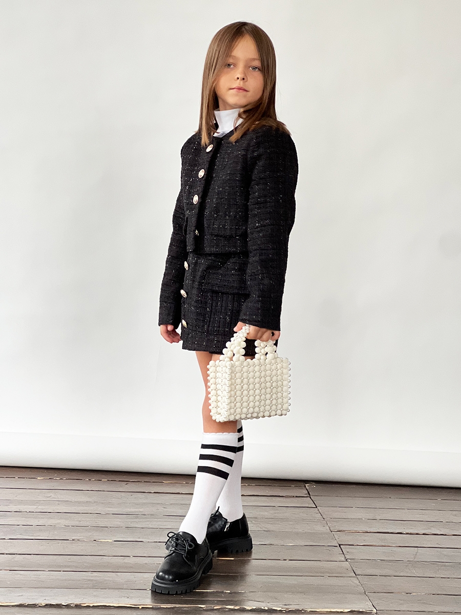 Костюм для девочки пиждак и юбка-шорты БУШОН SK80, цвет черный 