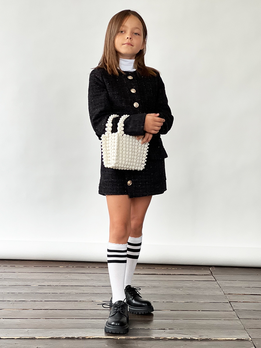Костюм для девочки пиждак и юбка-шорты БУШОН SK80, цвет черный 