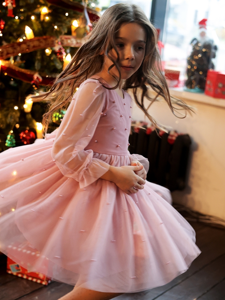 Платье для девочки нарядное БУШОН ST511, цвет пудровый 