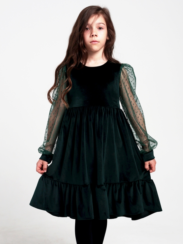 Платье для девочки БУШОН ST635, цвет изумрудный бархат/фатин