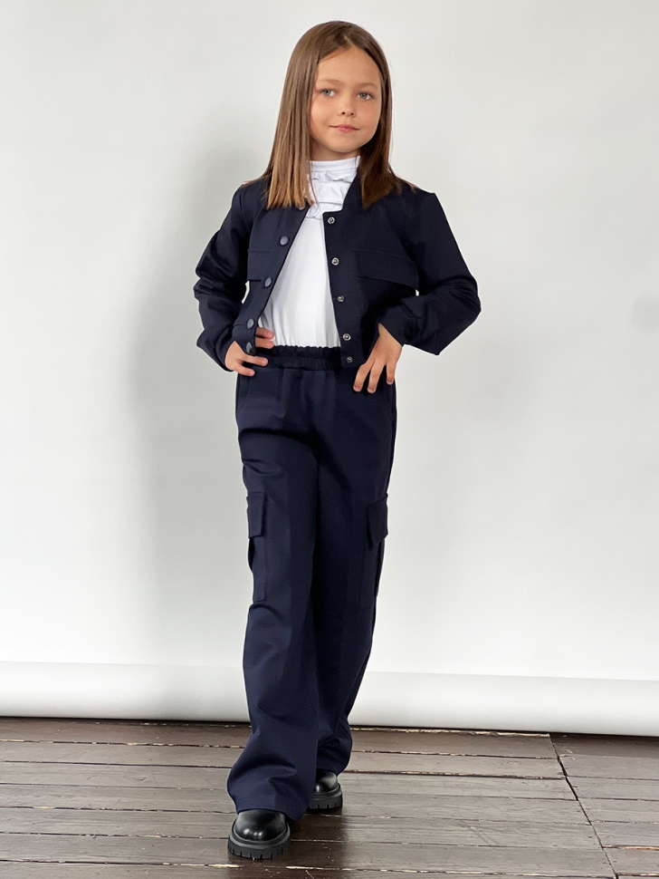 Костюм для девочки пиждак и брюки БУШОН SK 8030 т-синий БУШОН SK8030, цвет темно-синий 