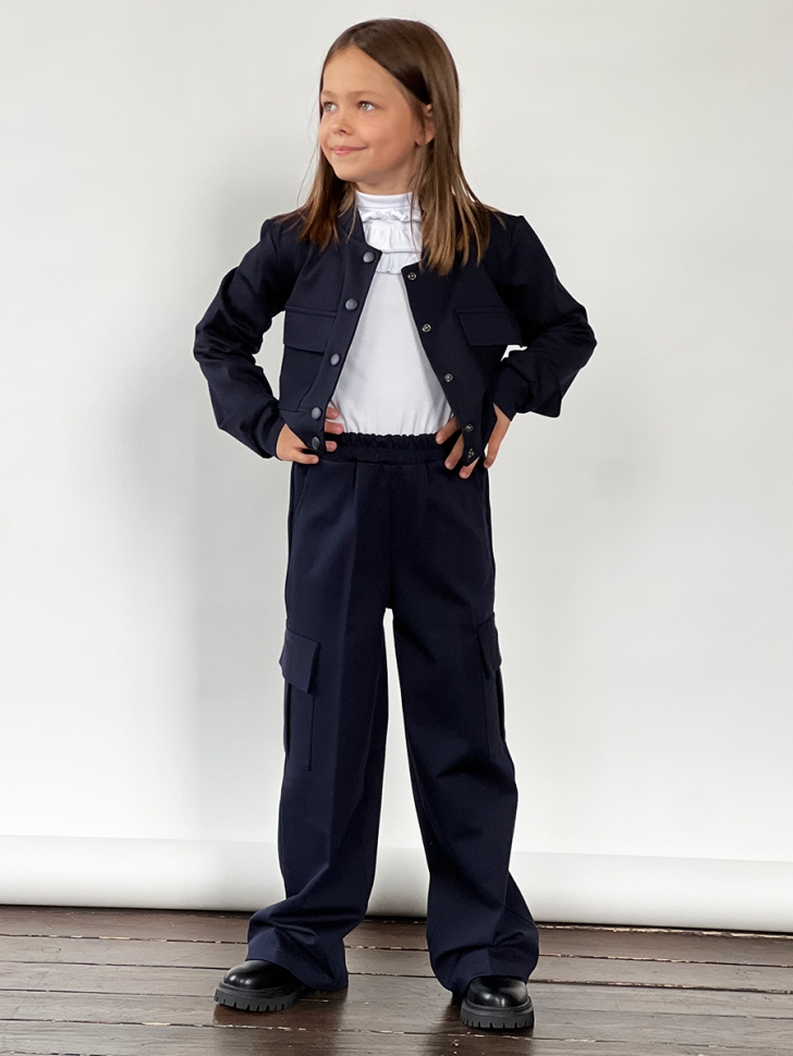 Костюм для девочки пиждак и брюки БУШОН SK 8030 т-синий БУШОН SK8030, цвет темно-синий 