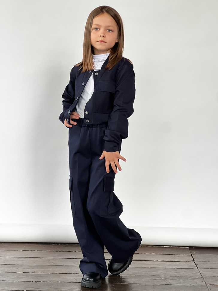 Костюм для девочки пиждак и брюки БУШОН SK 8030 т-синий БУШОН SK8030, цвет темно-синий 