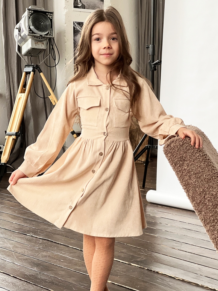 Платье для девочки школьное БУШОН ST73, цвет бежевый