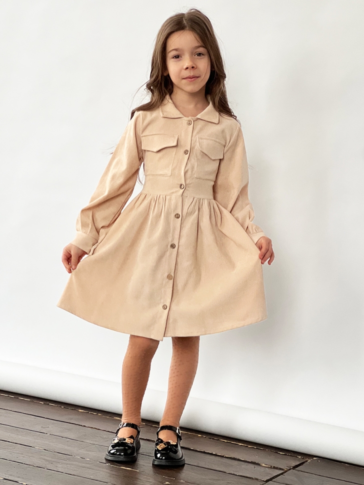 Платье для девочки школьное БУШОН ST73, цвет бежевый