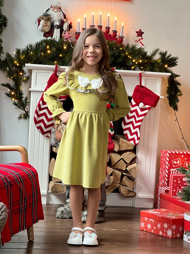 Платье для девочки нарядное БУШОН ST59, цвет оливковый 