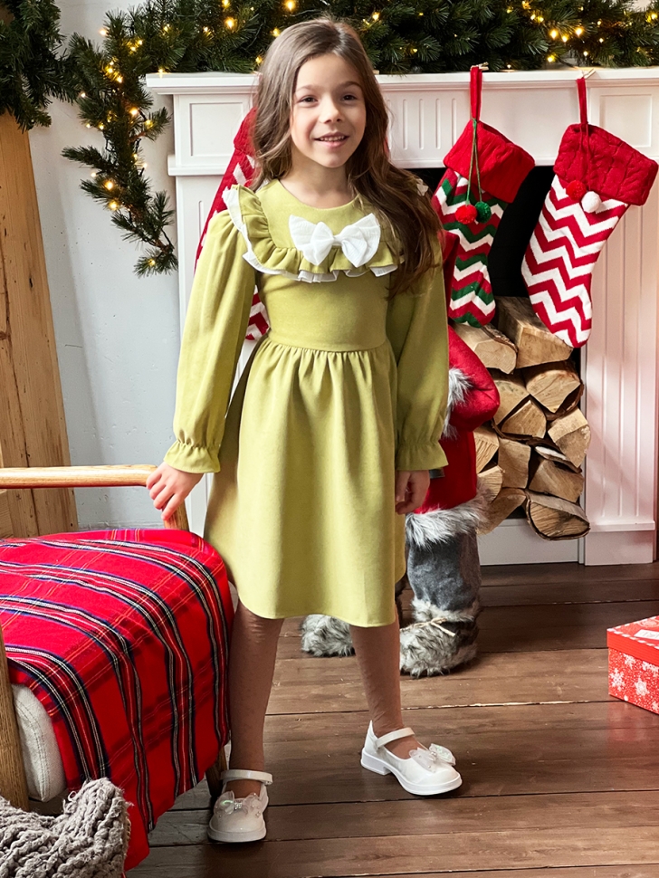 Платье для девочки нарядное БУШОН ST59, цвет оливковый 