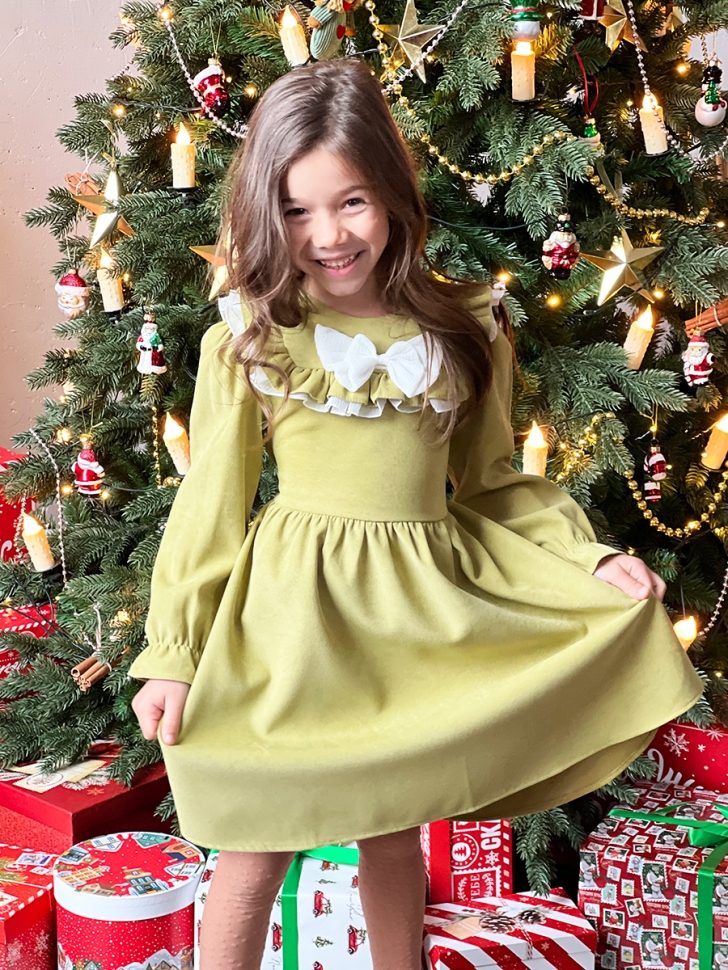 Платье для девочки нарядное БУШОН ST59, цвет оливковый 