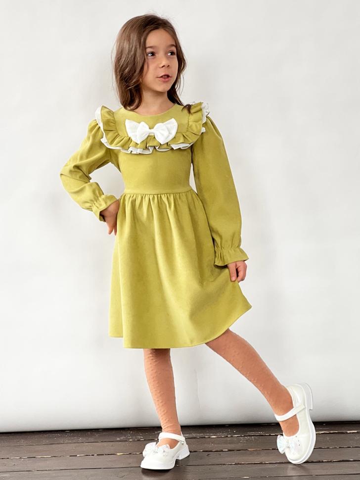 Платье для девочки нарядное БУШОН ST59, цвет оливковый 