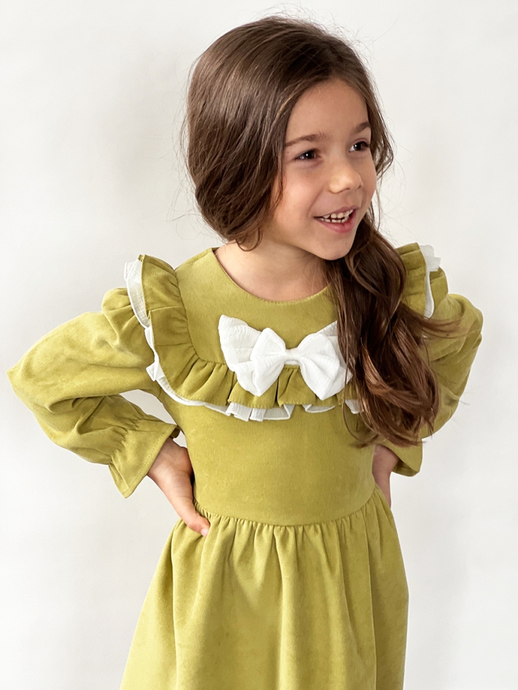 Платье для девочки нарядное БУШОН ST59, цвет оливковый 