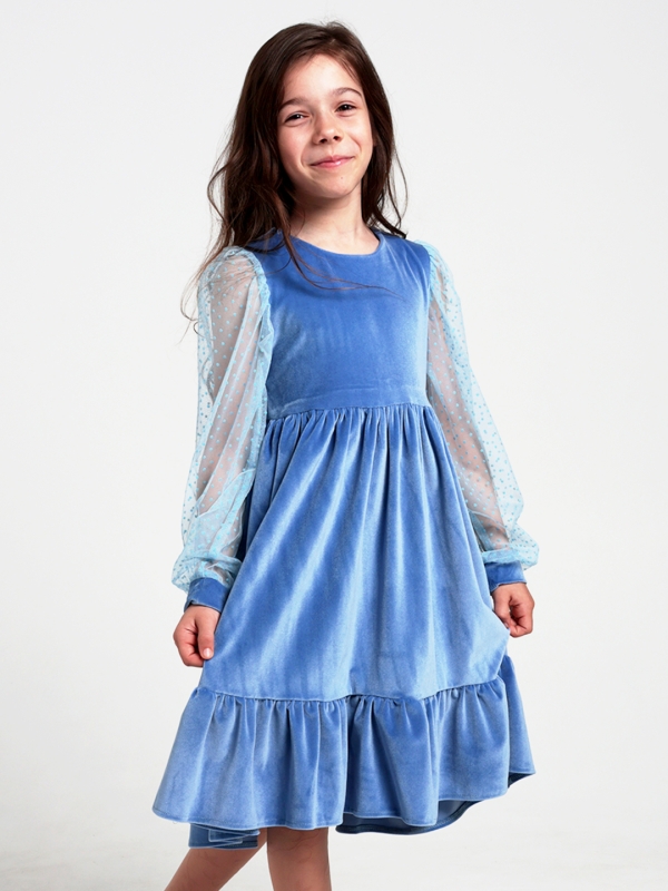 Платье для девочки БУШОН ST635, цвет голубой бархат/фатин