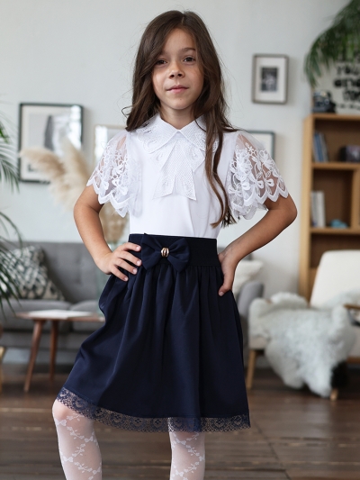 Юбка для девочек школьная БУШОН, модель SK90, цвет темно-синий