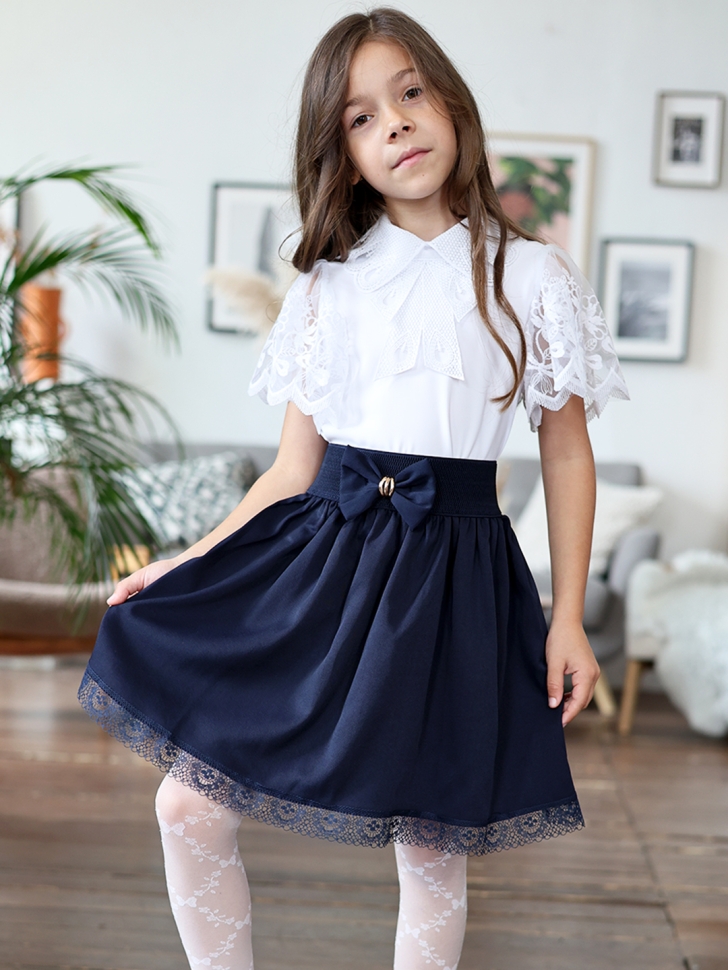 Юбка для девочек школьная БУШОН, модель SK90, цвет темно-синий