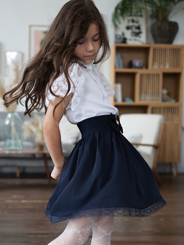 Юбка для девочек школьная БУШОН, модель SK90, цвет темно-синий