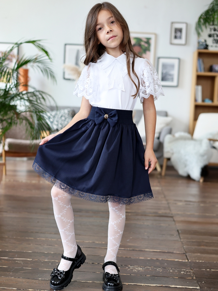 Юбка для девочек школьная БУШОН, модель SK90, цвет темно-синий