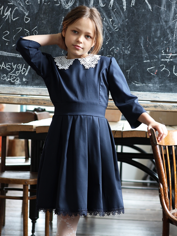 Платье для девочки школьное БУШОН SK1112, цвет темно-синий