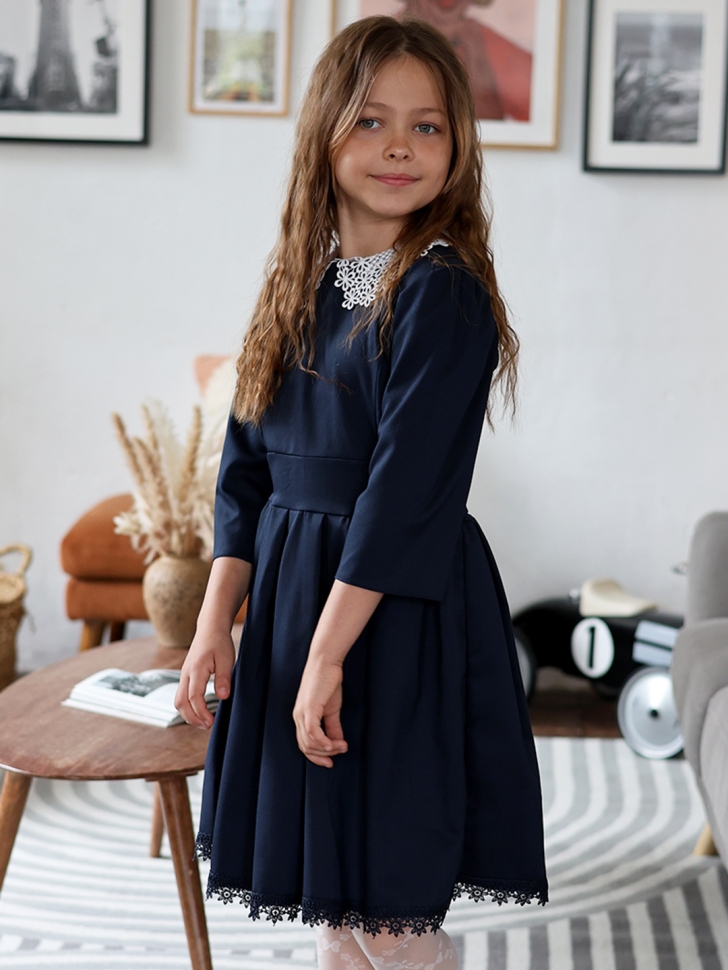 Платье для девочки школьное БУШОН SK1112, цвет темно-синий